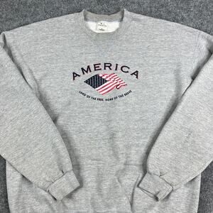 M.J. Soffe Sweatshirt Mens XL Gray Crewneck America Flag Graphic Cotton Fleece